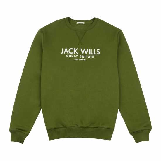 Блуза Обло Деколте Jack Wills Belvue Graphic Logo Crew Neck Sweatshirt Чиве Мъжко облекло за едри хора