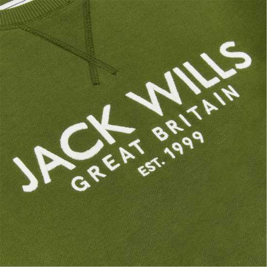 Блуза Обло Деколте Jack Wills Belvue Graphic Logo Crew Neck Sweatshirt Чиве Мъжко облекло за едри хора