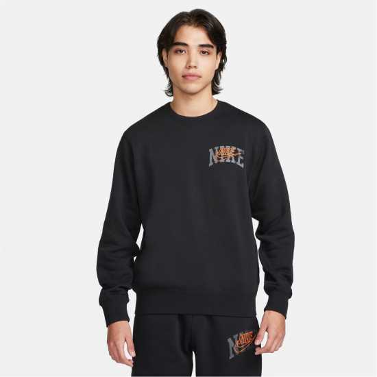 Nike Club Fleece Men's Long Sleeve Crew Черно/Оранжево Мъжки горнища на анцуг