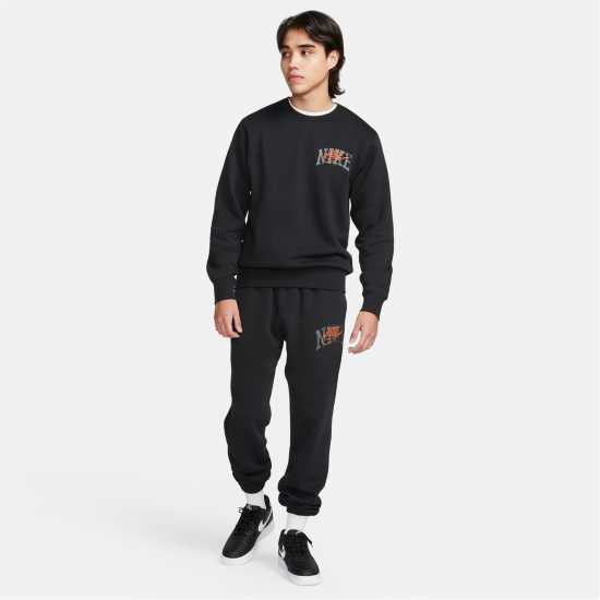 Nike Club Fleece Men's Long Sleeve Crew Черно/Оранжево Мъжки горнища на анцуг