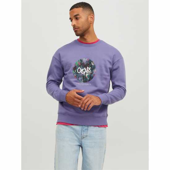 Jack And Jones Printed Logo Sweatshirt Сумеречно лилаво Мъжки горнища на анцуг