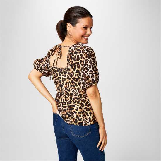 Biba Square Neck Top Леопардов принт 