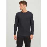 Мъжки Пуловер Обло Деколте Jack And Jones Textured Crew Jumper Mens Тъмно сиво меланж Мъжки горнища на анцуг