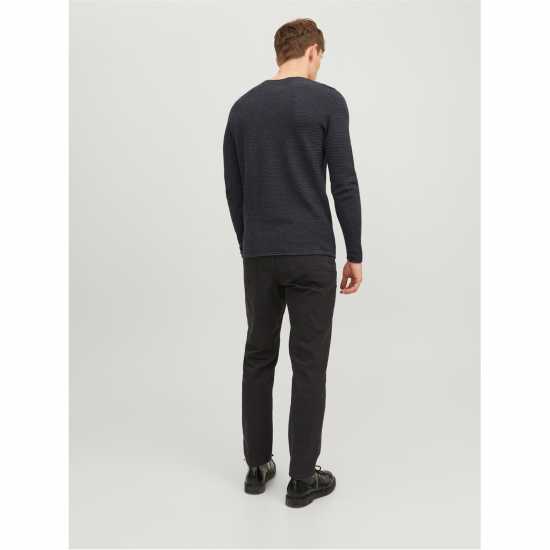 Мъжки Пуловер Обло Деколте Jack And Jones Textured Crew Jumper Mens Тъмно сиво меланж Мъжки горнища на анцуг