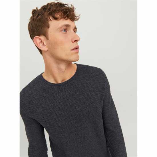 Мъжки Пуловер Обло Деколте Jack And Jones Textured Crew Jumper Mens Тъмно сиво меланж Мъжки горнища на анцуг