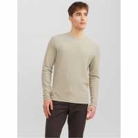 Мъжки Пуловер Обло Деколте Jack And Jones Textured Crew Jumper Mens Островен Фосил Мъжки горнища на анцуг