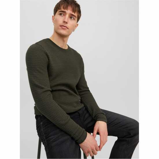 Мъжки Пуловер Обло Деколте Jack And Jones Textured Crew Jumper Mens Гроздови лист Мъжки горнища на анцуг