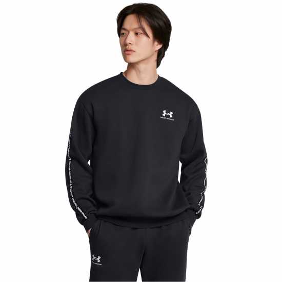 Under Armour Мъжка Риза Icon Fleece Crew Taping Sweatshirt Mens Черно Мъжко облекло за едри хора