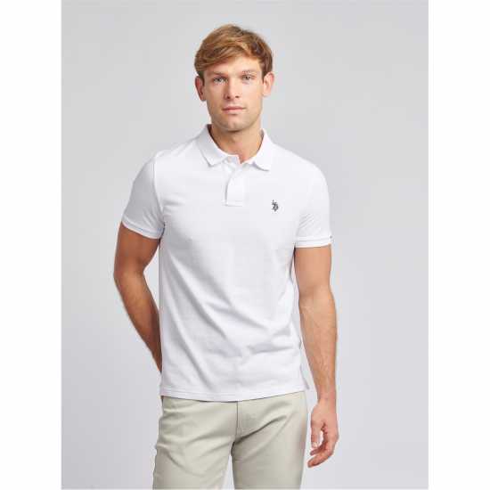 Us Polo Assn Pique Polo Sn00 Бяло/Морско синьо Мъжко облекло за едри хора