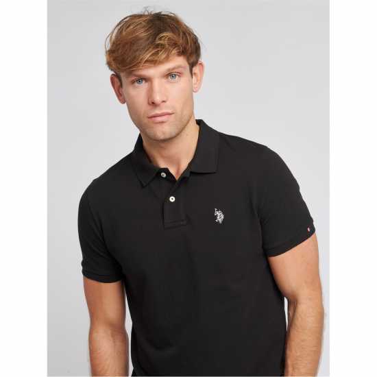 Us Polo Assn Pique Polo Sn00 Черно/Бяло Мъжко облекло за едри хора