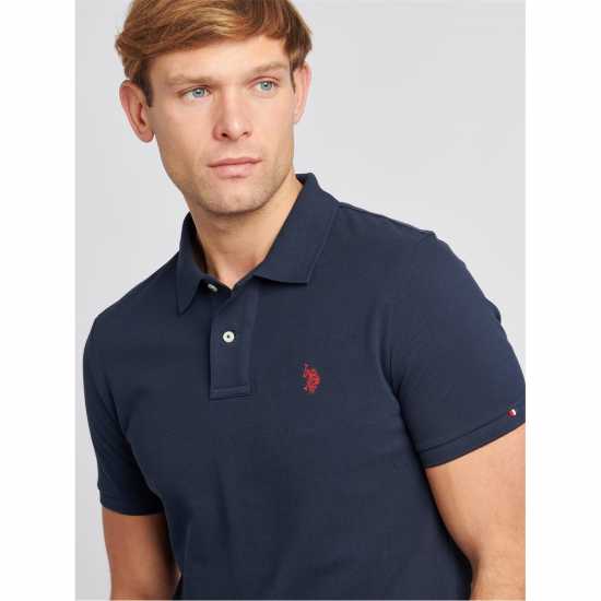 Us Polo Assn Pique Polo Sn00 Морска синьо/червено Мъжко облекло за едри хора