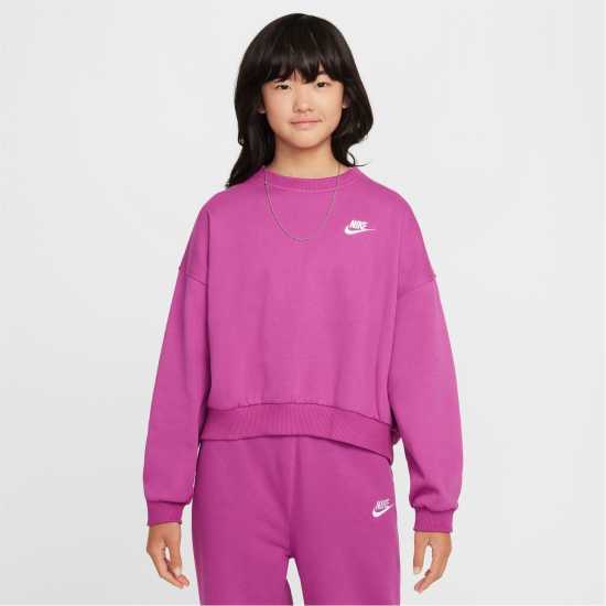 Nike Sportswear Club Fleece Big Kids' (Girls') Boxy Crewneck Sweatshirt Гореща фуксия 