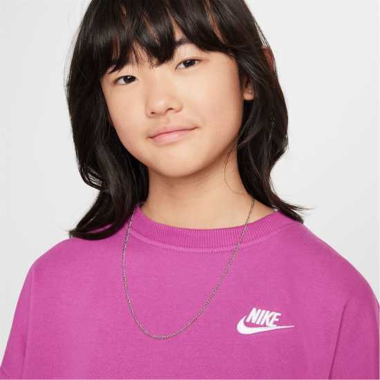 Nike Sportswear Club Fleece Big Kids' (Girls') Boxy Crewneck Sweatshirt Гореща фуксия 