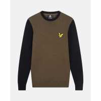 Lyle And Scott Block Crew Neck Sweater Олива Марл/Джет 