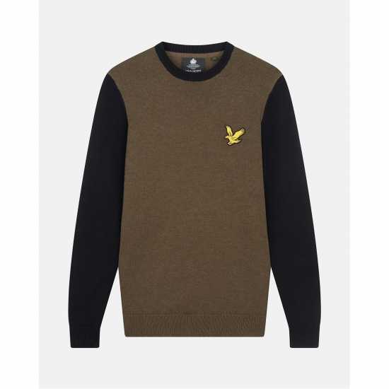 Lyle And Scott Block Crew Neck Sweater Олива Марл/Джет 