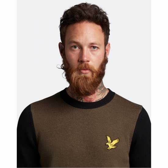 Lyle And Scott Block Crew Neck Sweater Олива Марл/Джет 