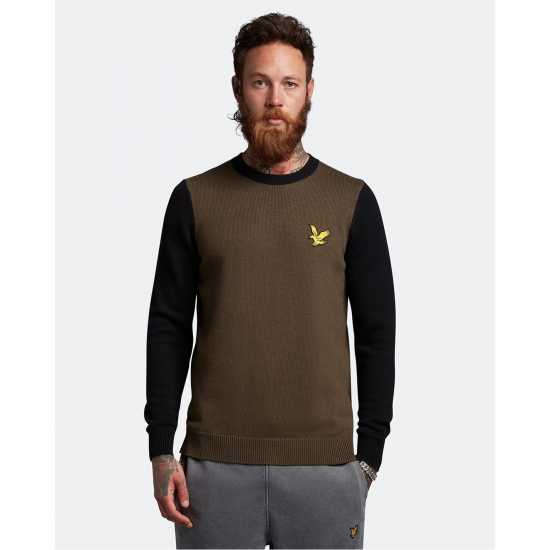 Lyle And Scott Block Crew Neck Sweater Олива Марл/Джет 