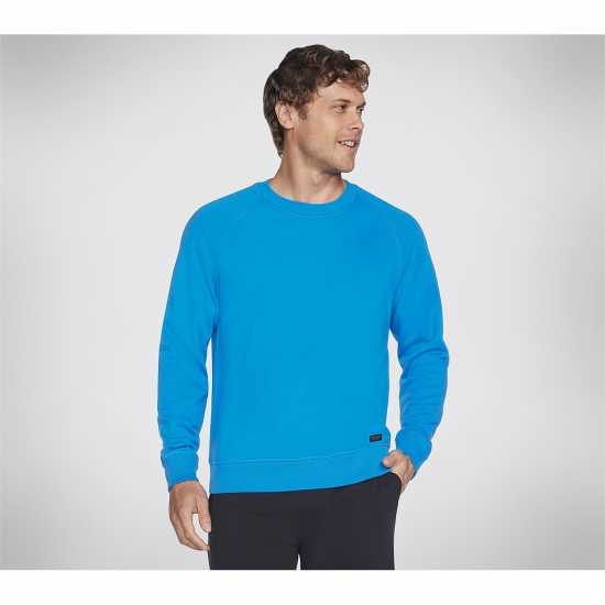 Skechers Мъжка Блуза Обло Деколте Classic Crew Sweatshirt Mens Синьо/Зелено Мъжко облекло за едри хора