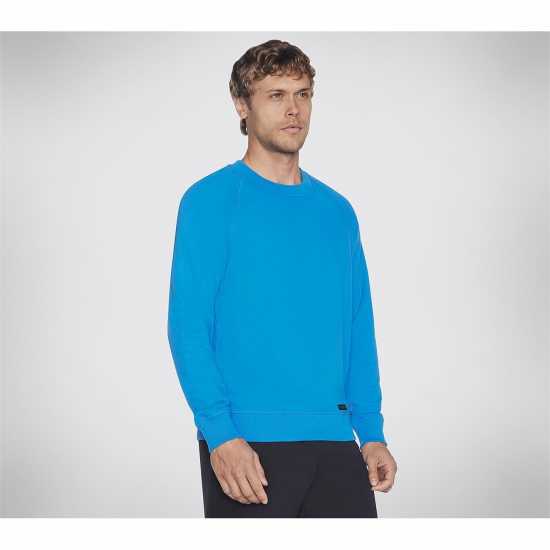 Skechers Мъжка Блуза Обло Деколте Classic Crew Sweatshirt Mens Синьо/Зелено Мъжко облекло за едри хора