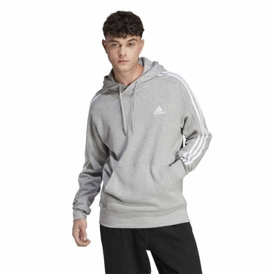 Adidas Essentials French Terry 3-Stripes Hoodie Mens Сива Хизър Мъжки суитчъри и блузи с качулки