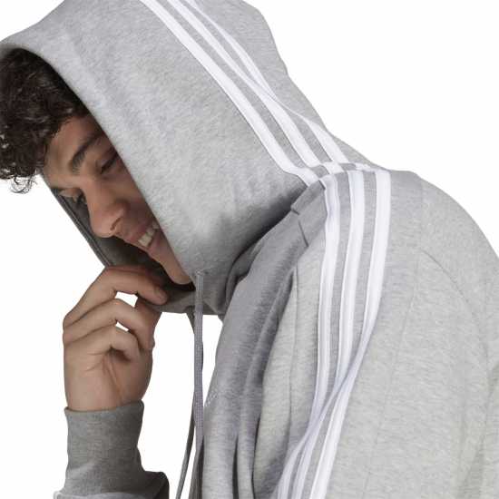 Adidas Essentials French Terry 3-Stripes Hoodie Mens Сива Хизър Мъжки суитчъри и блузи с качулки