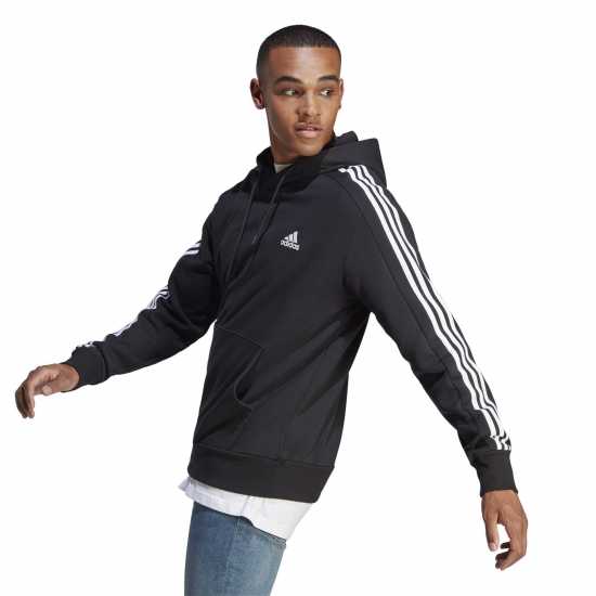 Adidas Essentials French Terry 3-Stripes Hoodie Mens Черно/Бяло Мъжки суитчъри и блузи с качулки