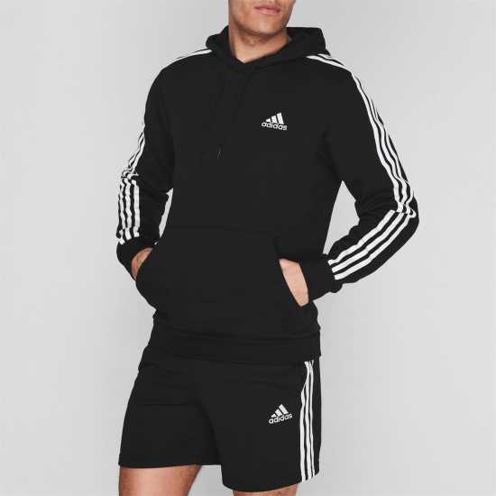 Adidas Essentials Fleece 3-Stripes Hoodie Mens Черно/Бяло Мъжки полар