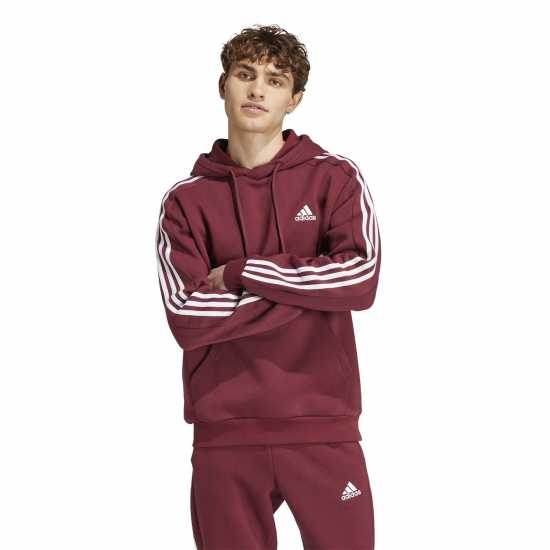 Adidas Essentials Fleece 3-Stripes Hoodie Mens Shadow Red 