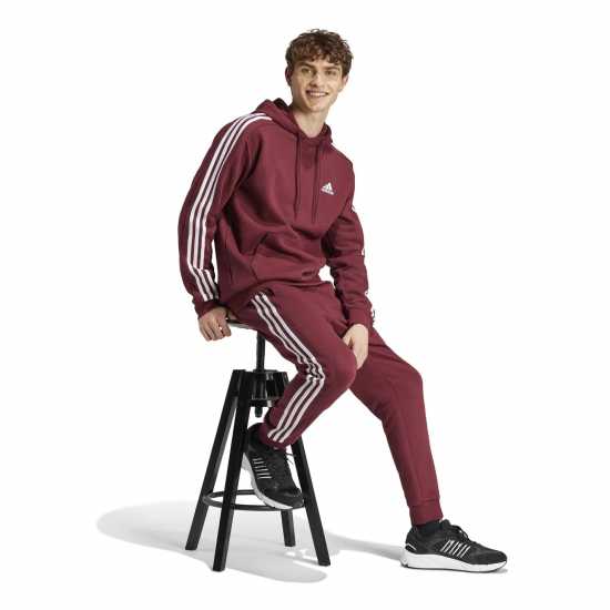 Adidas Essentials Fleece 3-Stripes Hoodie Mens Shadow Red 