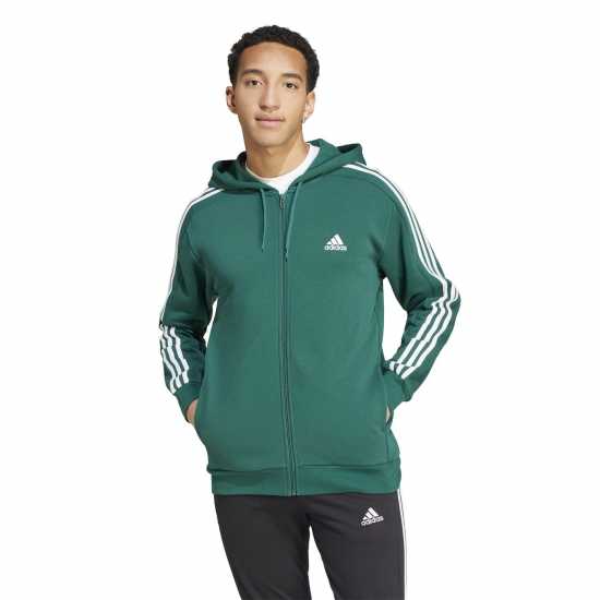 Adidas Fleece 3-Stripes Full-Zip Hoodie Mens Зелено 