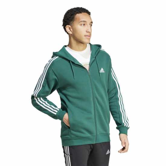 Adidas Fleece 3-Stripes Full-Zip Hoodie Mens Зелено 