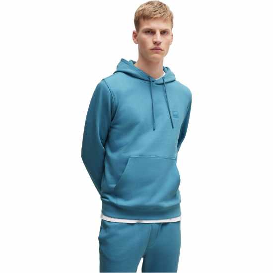 Hugo Boss Boss Wetalk Logo Patch Hoodie Отворено Синьо 486 Mens Big and Tall