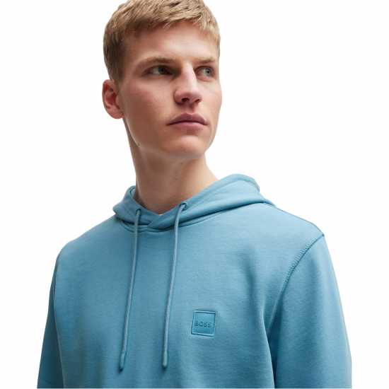 Hugo Boss Boss Wetalk Logo Patch Hoodie Отворено Синьо 486 Mens Big and Tall