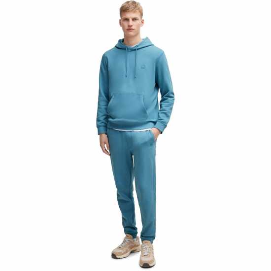 Hugo Boss Boss Wetalk Logo Patch Hoodie Отворено Синьо 486 Mens Big and Tall