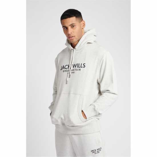 Jack Wills Batsford Graphic Logo Hoodie Light Ash Mrl Мъжки суитчъри и блузи с качулки