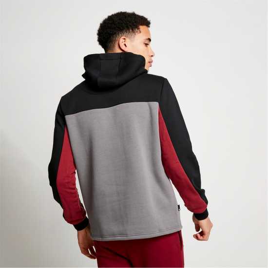 11 Degrees Cut And Sew Panelled Pullover Hoodie - Black / Pomegranate  Мъжки суитчъри и блузи с качулки