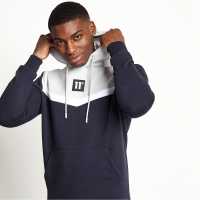 11 Degrees Cut And Sew Pullover Hoodie - Navy / Vapour Grey / White  Мъжки суитчъри и блузи с качулки