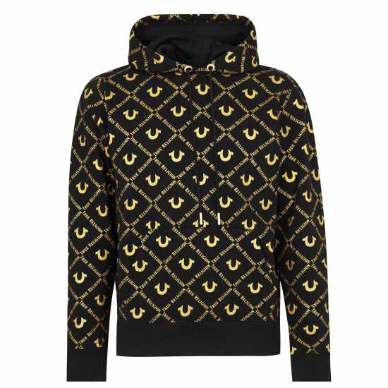 True Religion Allover Logo Hoodie Черно/Злато 