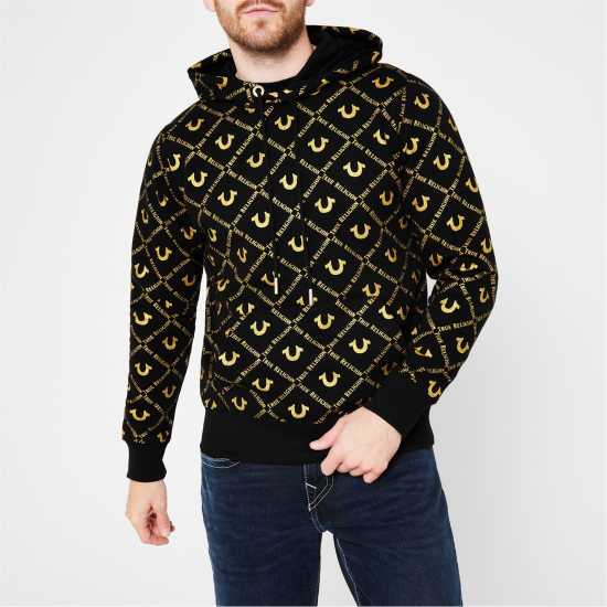 True Religion Allover Logo Hoodie Черно/Злато 