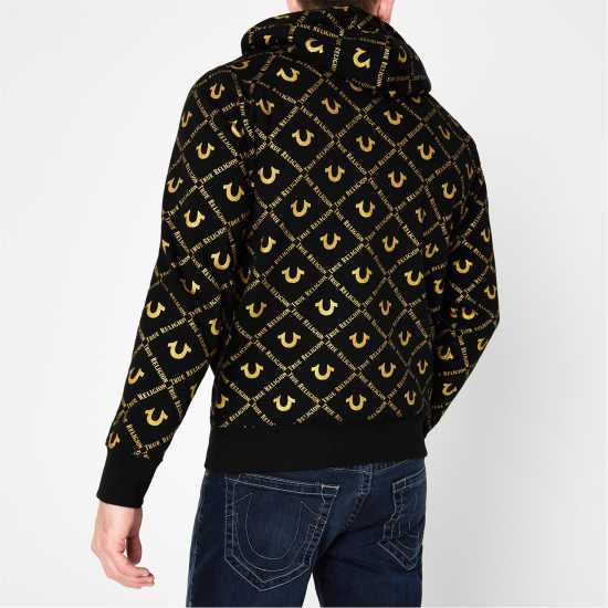 True Religion Allover Logo Hoodie Черно/Злато 