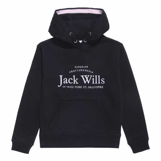 Jack Wills Kids Girls Logo Script Hoodie Черно Детски суитчъри и блузи с качулки