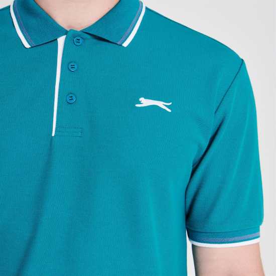 Slazenger Мъжка Блуза С Яка Tipped Polo Shirt Mens Синьо морско Мъжко облекло за едри хора