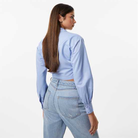 Jack Wills Draped Cropped Blouse Меко синьо Дамски ризи и тениски