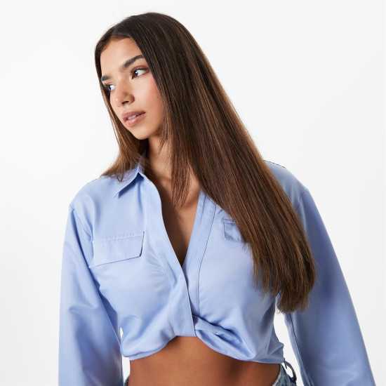 Jack Wills Draped Cropped Blouse Меко синьо Дамски ризи и тениски