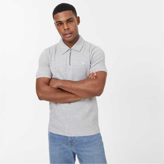 Jack Wills Zip Polo T-Shirt Овесен марл Мъжко облекло за едри хора