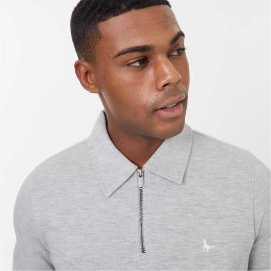 Jack Wills Zip Polo T-Shirt Овесен марл Мъжко облекло за едри хора