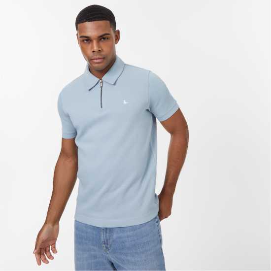 Jack Wills Zip Polo T-Shirt Пудра Синьо Мъжко облекло за едри хора