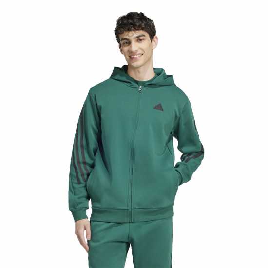 Adidas Future Icons 3-Stripes Full Zip Hoodie Mens Колежанско зелено 