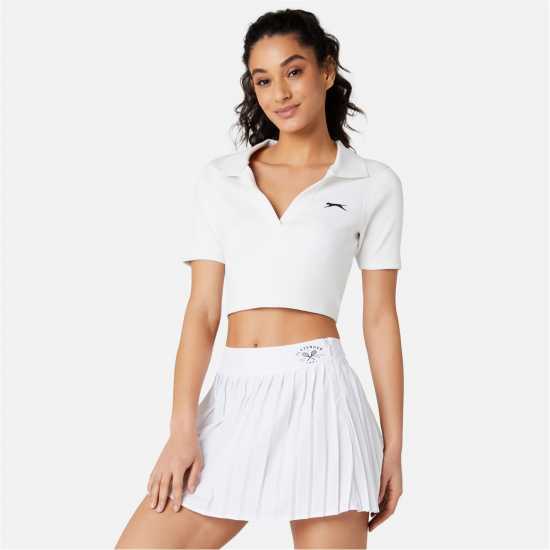 Slazenger Cropped Polo Top Бяло Дамски тениски с яка