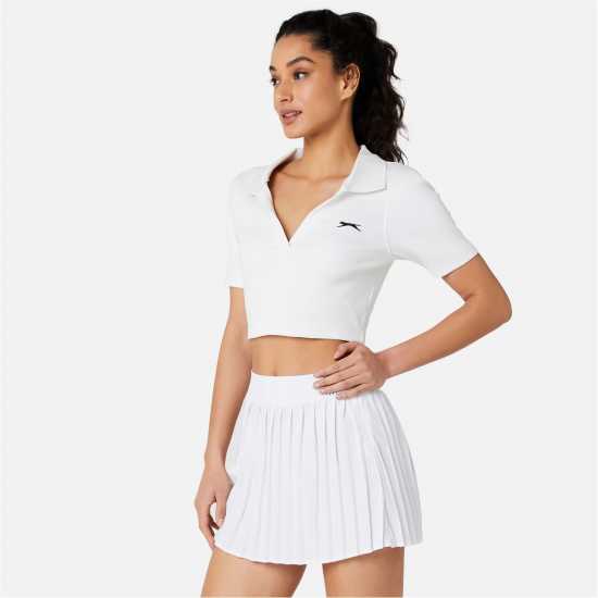 Slazenger Cropped Polo Top Бяло Дамски тениски с яка